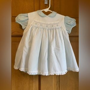 VTG Girls Size 18 mos. Polly Flinders Light Blue Dress w/White Pinafore